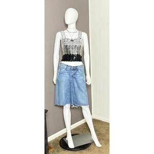 1970’s Vintage Sequined Crop Top White Silver Black Stripe M/L